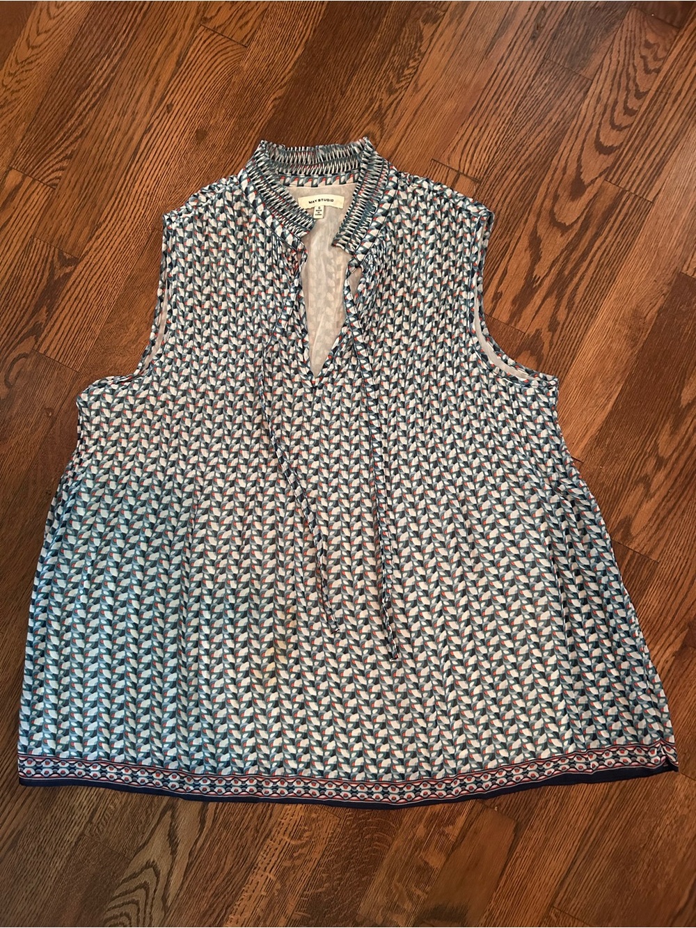 Women’s Max Studio Sleeveless Printed Top - Blue & White Small